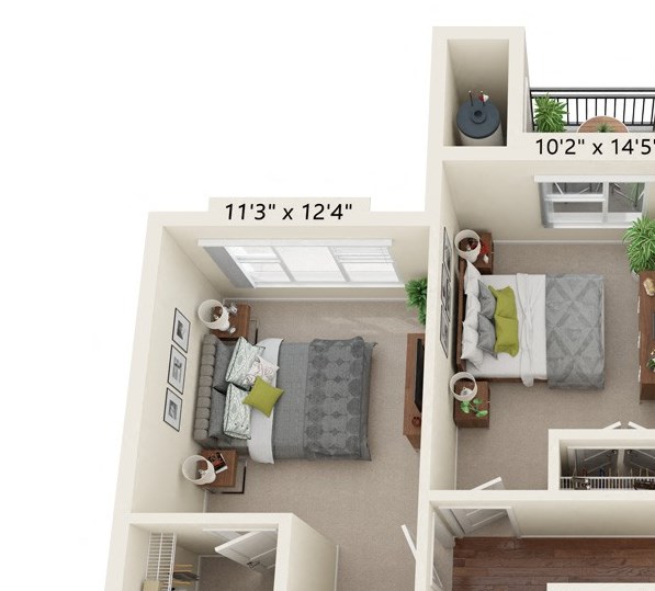 Two Bedroom - D1 (60% - Wheelchair Accessible) Floor Plan at South Range Crossings, Parker, CO, 80134